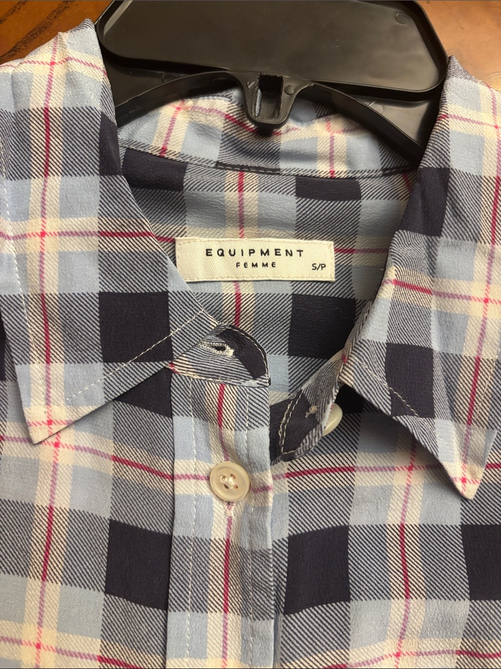 Equipment Silk Navy and Light Blue Plaid Button-Down Shirt Women Small